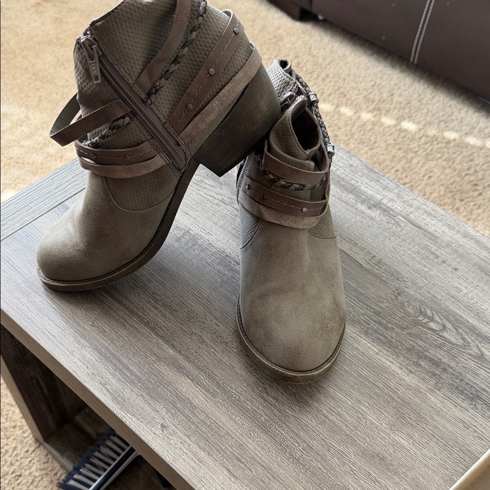 Taupe Women’s Ankle Booties with Braided Strap Detail